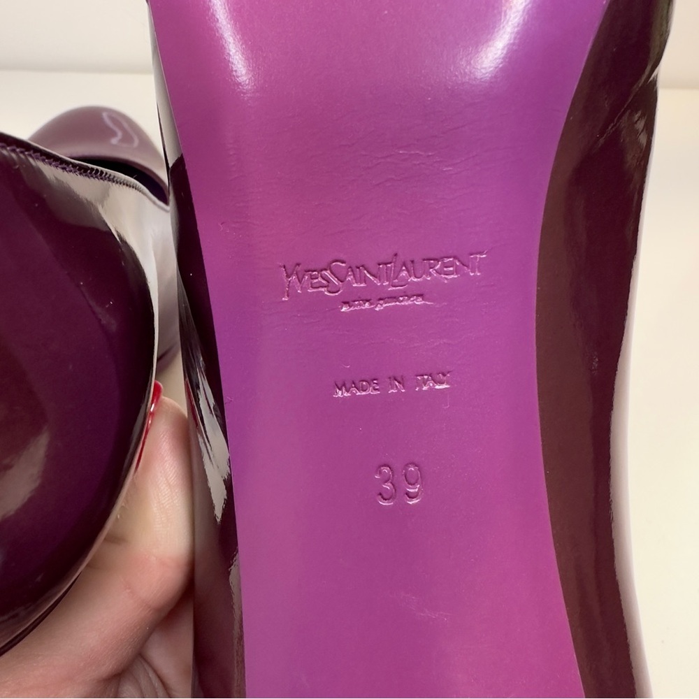 Like new! Made in Italy YSL Purple Tribtoo Patent Leather Platform Heel Pumps 9 - Picture 6 of 14